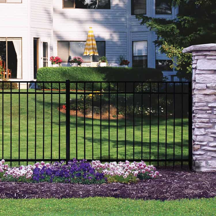 Fuquay Varina Fences Black Aluminum with Stacked Stone Posts