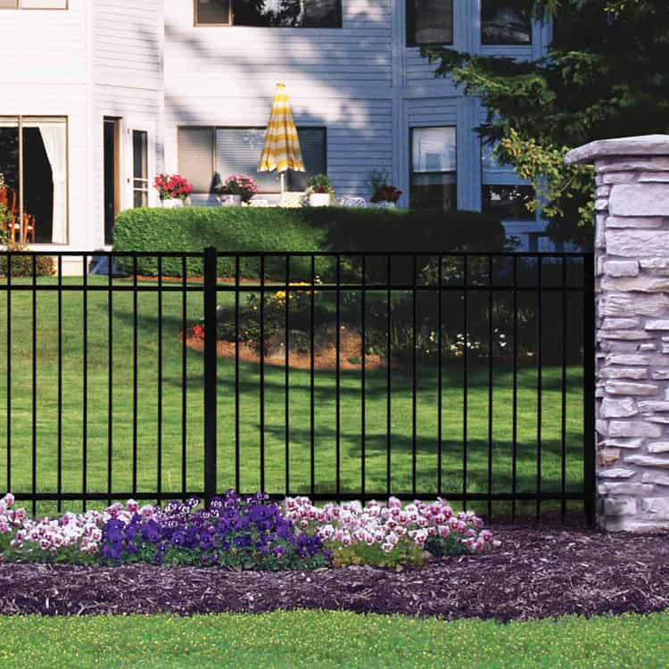 Flowery Branch Fence Company aluminum fence with stone posts