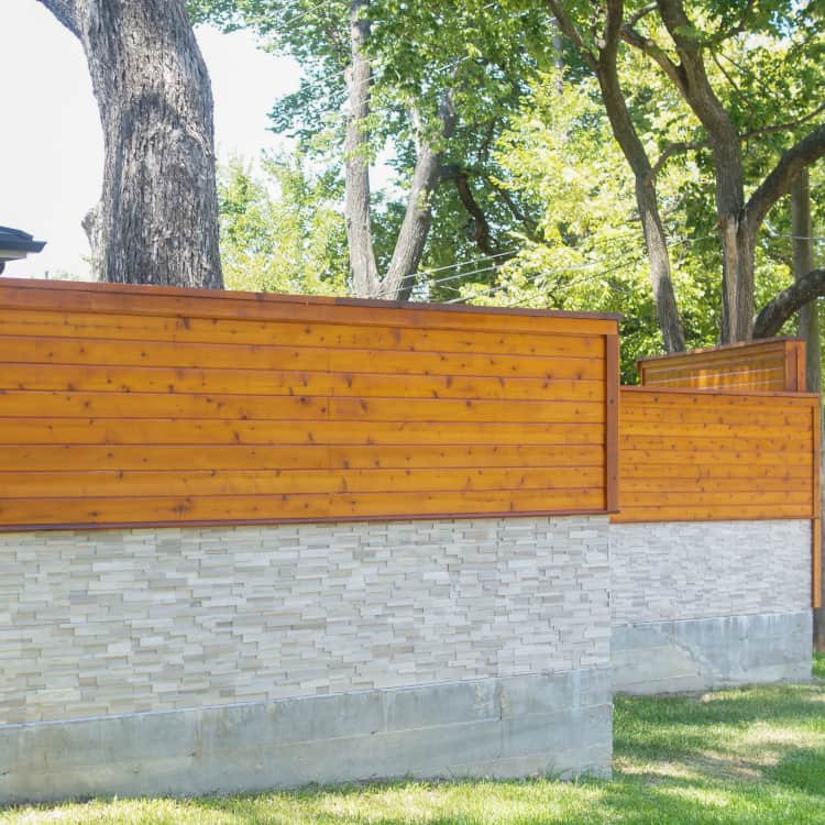 fence designs stained wood and stone